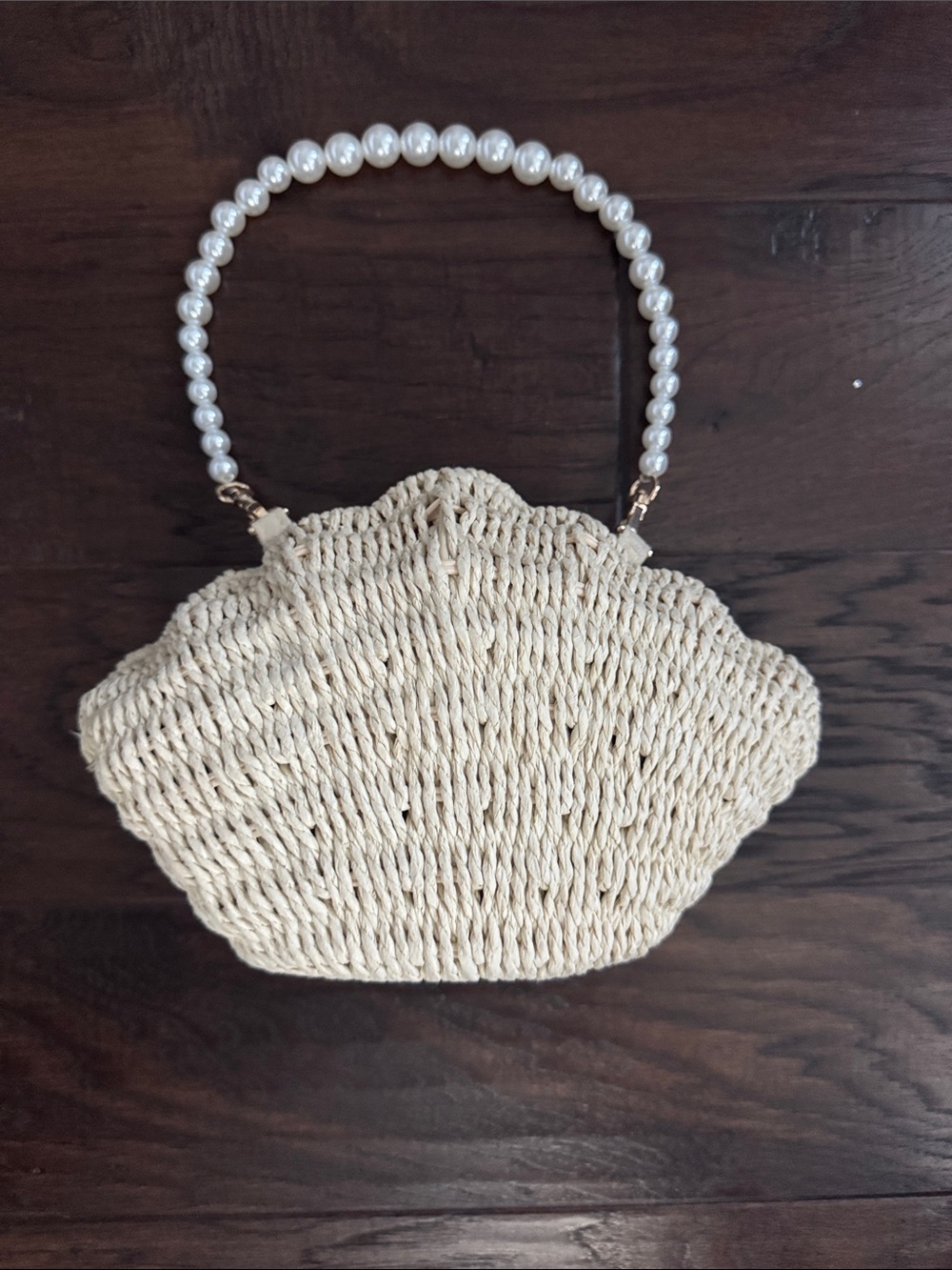 a new day Cream Raffia Shell Mini Bag with Pearl Handle - Picture 6 of 7